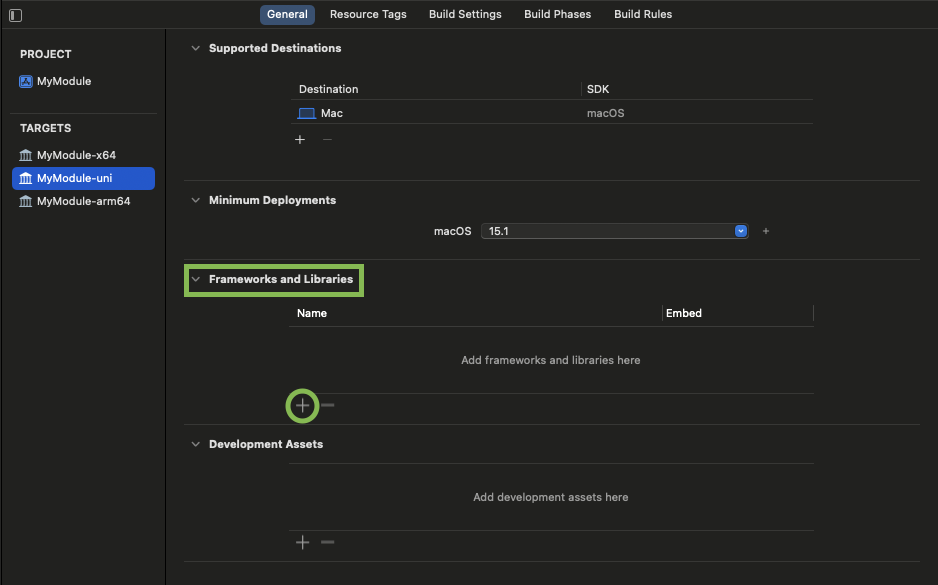 xcode general tab