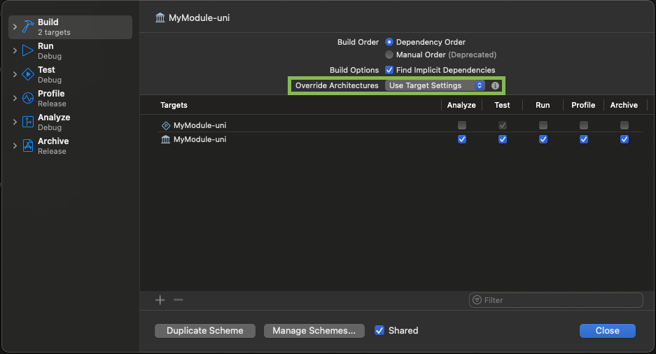 xcode override